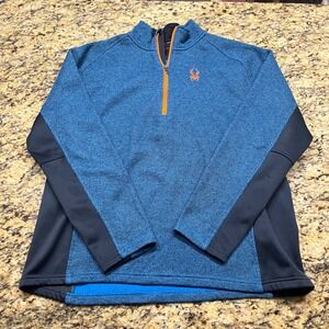 Spyder Mens XXL Quarter Zip Pullover Blue Black Sweater Knit Fleece Activewear